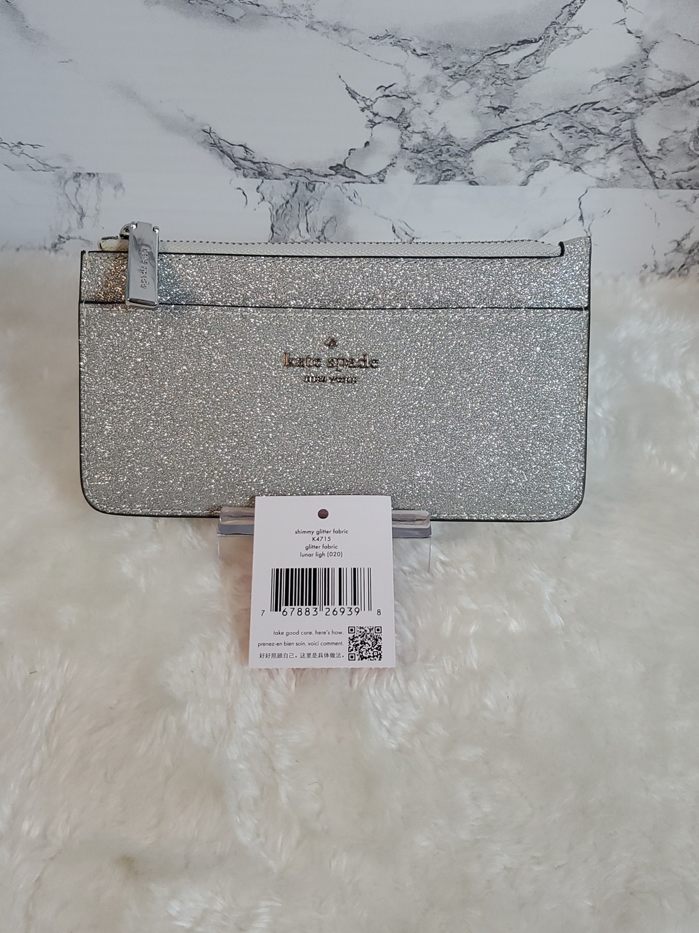 kate spade Silver Glitter Wristlet Clutch